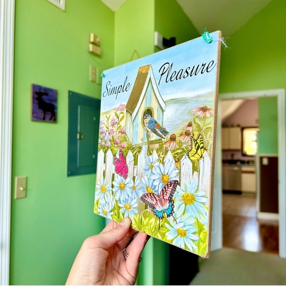 Vintage Bird House Fence Nature Sunny Day Wall Hanging Home Decor Wood Sign - Picture 2 of 6